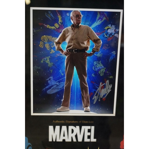 514 - Marvel - Marvel Comics Stan Lee Montage with three photographic images, one signed by Stan Lee, with... 