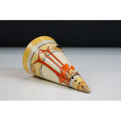 64 - Clarice Cliff for Wilkinson Pottery - ' Coral Firs ' pattern Bizarre range conical sugar sifter, pri... 