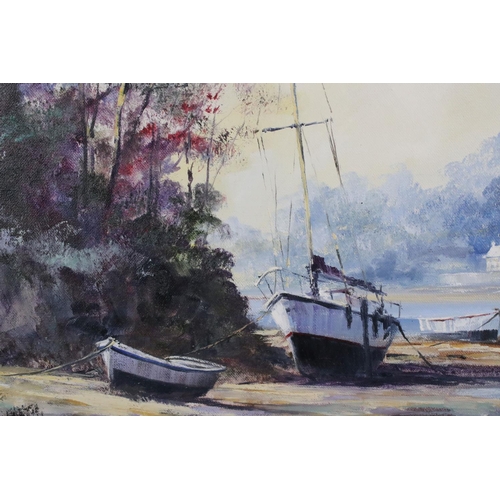 141 - Alan King (20th Century) Oil on Canvas ' Awaiting the Morning Tide', depicting a maritime scene, sig... 