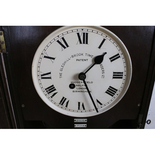 164 - Early-to-mid 20th century ' The Gledhill-Brook Time Recorders Ltd ' oak cased clocking-in clock, wit... 