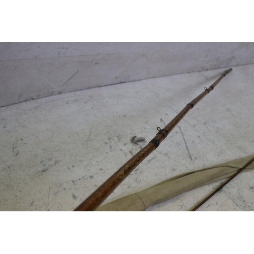 165 - Late 19th / early 20th century Hardy's two section split cane fishing rod, with brass fitting inscri... 