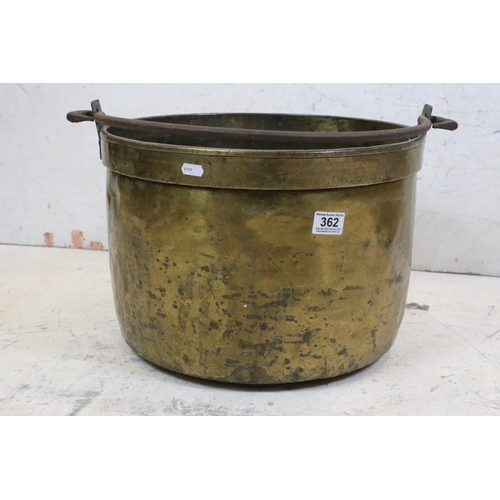 362 - Large Brass Log Bucket with iron swing handle, 42cm diameter together with a Gilt Brass Two Branch W... 