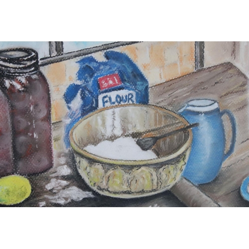 518 - Still Life Pastel of a Baking Scene signed J Brown, 24cm x 34cm together with Three Signed Landscape... 