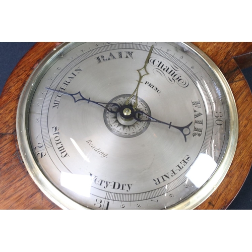 520 - Early 19th century Rosewood Wheel Mercury Barometer / Thermometer, the silvered dial marked Pring, R... 