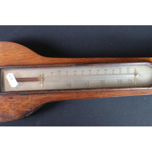 520 - Early 19th century Rosewood Wheel Mercury Barometer / Thermometer, the silvered dial marked Pring, R... 