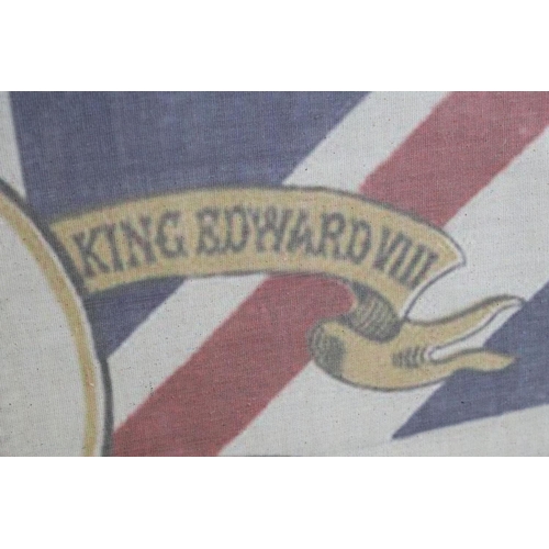 376 - Hanging Banner with wooden rails having an image of the Coronation of King Edward VIII, 100cm wide