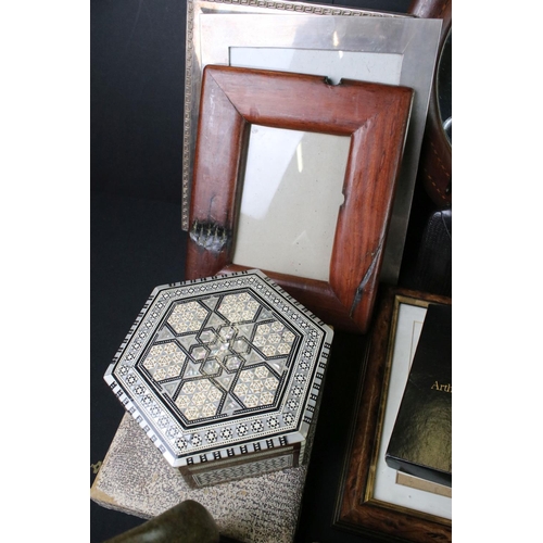 386 - Mixed lot including Mahogany Inlaid Oval Wall Mirror, Photograph Frames, Gourd Flask, Ebony Ethnic B... 