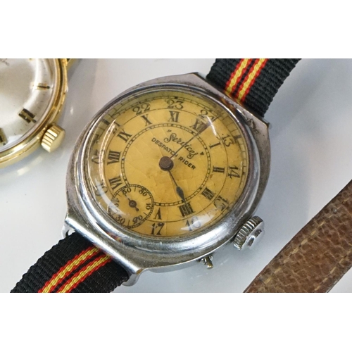 330 - Vintage watches, to include gents Swiss, Memocell Alarm, Services Dispatch Rider, Tank, silver cased... 