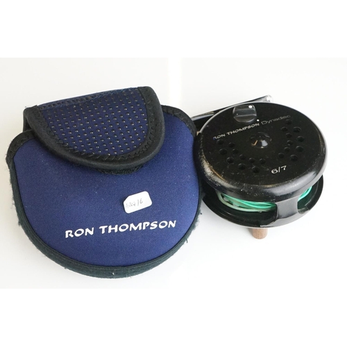 334 - Three Ron Thompson Dynadisc WF71 fly fishing reels in own pouches, size 6/7, plus another Ron Thomps... 