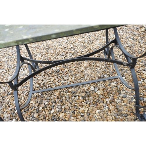 534 - Slate Top Garden Table with Wrought Iron Base, 91cm long x 59cm high