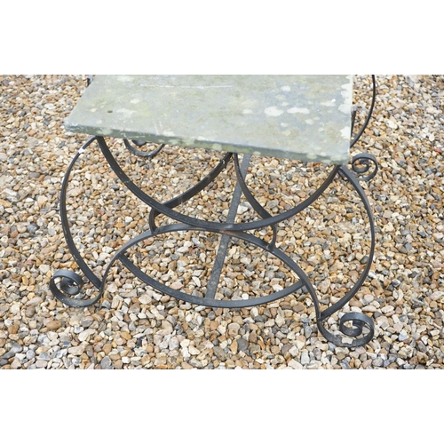 534 - Slate Top Garden Table with Wrought Iron Base, 91cm long x 59cm high