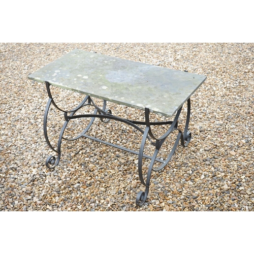 534 - Slate Top Garden Table with Wrought Iron Base, 91cm long x 59cm high