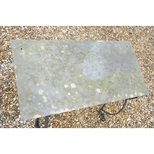 534 - Slate Top Garden Table with Wrought Iron Base, 91cm long x 59cm high