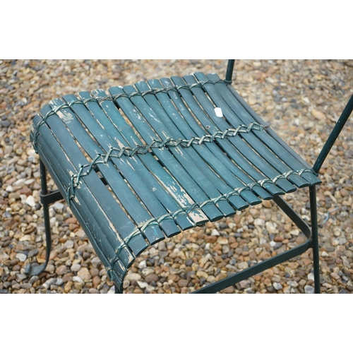 537 - Pair of Green Painted Wooden Slatted and Metal Frame Garden Chairs