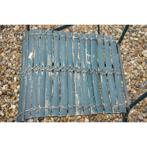 537 - Pair of Green Painted Wooden Slatted and Metal Frame Garden Chairs