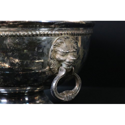 205 - James Deakin & Sons Silver Plate Punch Bowl with lion mask drop ring handles, 25cm diameter together... 