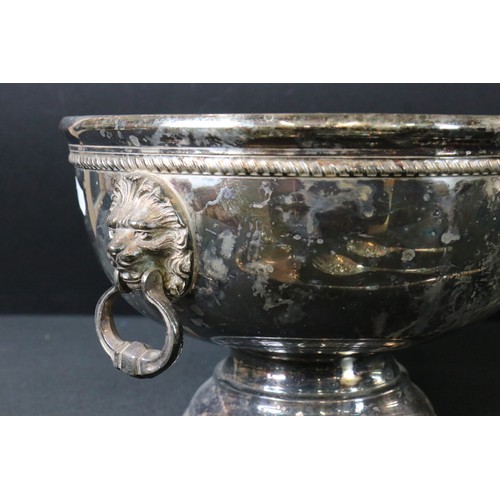 205 - James Deakin & Sons Silver Plate Punch Bowl with lion mask drop ring handles, 25cm diameter together... 