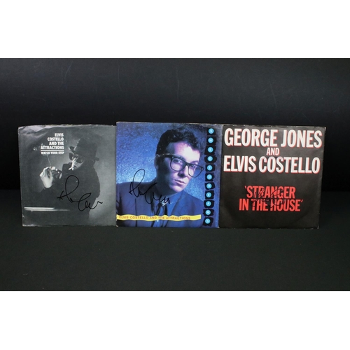 378 - Vinyl & Autographs – 16 Elvis Costello singles all signed by Elvis Costello and including rare forei... 