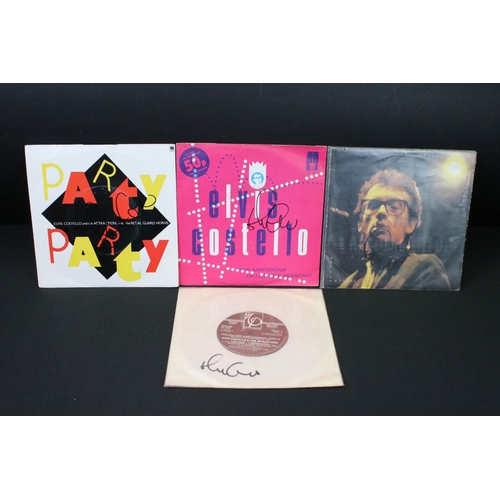 378 - Vinyl & Autographs – 16 Elvis Costello singles all signed by Elvis Costello and including rare forei... 