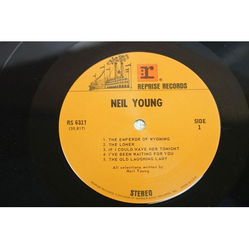 205 - Vinyl – 9 Neil Young LPs to include Neil Young (UK and USA copies), Harvest (Dutch white vinyl issue... 