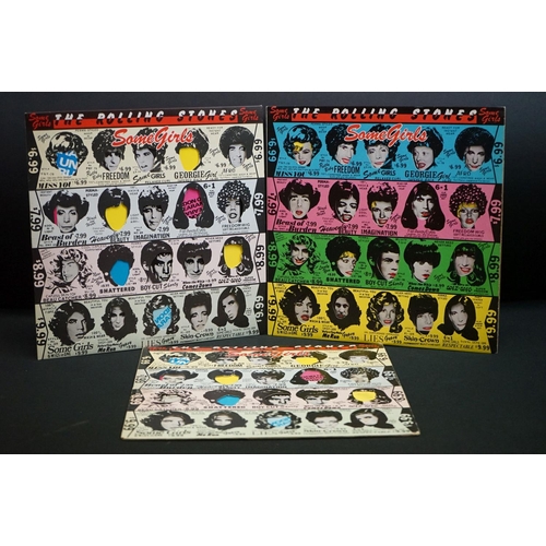 896 - Vinyl - Three Rolling Stones Some Girls LPs CUN39108, 1 x original and 2 x censored sleeves, vinyl a... 