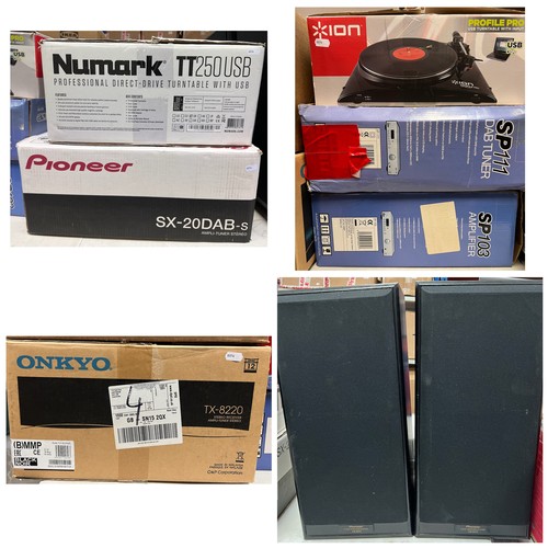 1114 - Music Equipment - 8 items of audio equipment to include a Numark TT250USB turntable, Pioneer SX-20 D... 