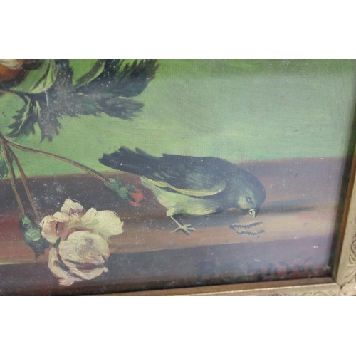 488 - Still Life Oil Painting of Flowers in a Vase with a Bird's Nest and a Bird, signed, 50cm x 39cm, gil... 