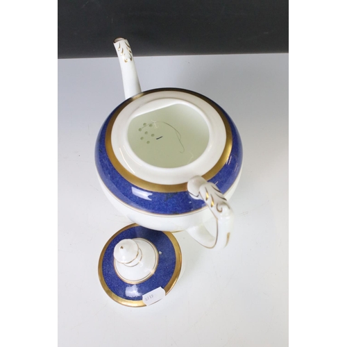 25 - Coalport ' Athlone-Blue ' Tea and Dinner ware including Teapot, 7 tea cups, 2 coffee cups, 6 soup bo... 