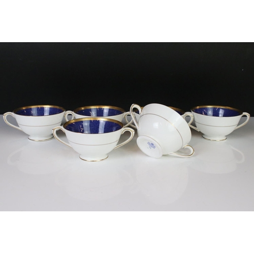 25 - Coalport ' Athlone-Blue ' Tea and Dinner ware including Teapot, 7 tea cups, 2 coffee cups, 6 soup bo... 