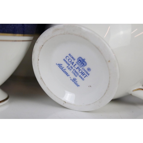 25 - Coalport ' Athlone-Blue ' Tea and Dinner ware including Teapot, 7 tea cups, 2 coffee cups, 6 soup bo... 