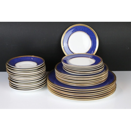 25 - Coalport ' Athlone-Blue ' Tea and Dinner ware including Teapot, 7 tea cups, 2 coffee cups, 6 soup bo... 