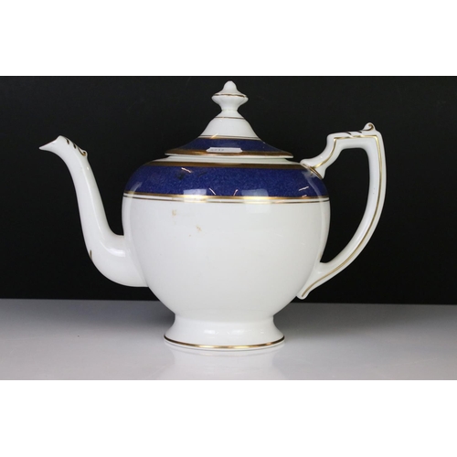 25 - Coalport ' Athlone-Blue ' Tea and Dinner ware including Teapot, 7 tea cups, 2 coffee cups, 6 soup bo... 