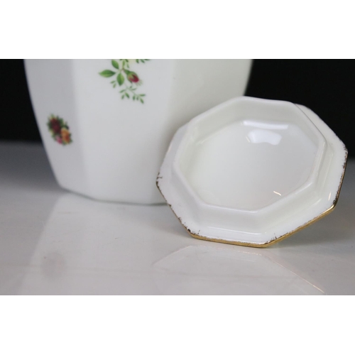 26 - Royal Albert ' Old Country Roses ' including Wall Clock, Lidded Jar, Vase, small Bell and four Pin D... 