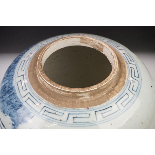 10 - Large Chinese Porcelain Blue and White Ginger Jar and Flat Cover decorated with warriors on horsebac... 