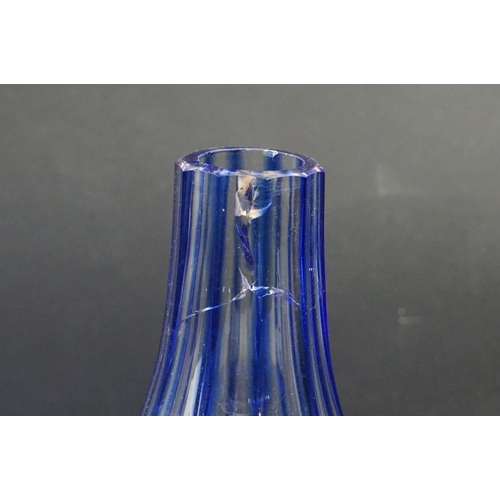 11 - Glass Blue Flash Cut Decanter and Stopper, 37cm high together with a Pair of Blue Flash Cut Decanter... 