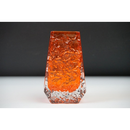 14 - Whitefriars Textured Bark Coffin Vase, model 9686, in the Tangerine orange colour, 13cm high togethe... 