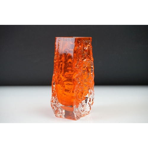 14 - Whitefriars Textured Bark Coffin Vase, model 9686, in the Tangerine orange colour, 13cm high togethe... 