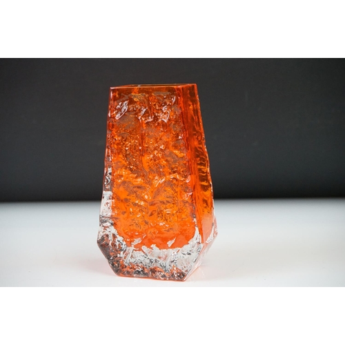 14 - Whitefriars Textured Bark Coffin Vase, model 9686, in the Tangerine orange colour, 13cm high togethe... 