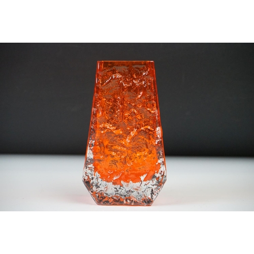 14 - Whitefriars Textured Bark Coffin Vase, model 9686, in the Tangerine orange colour, 13cm high togethe... 