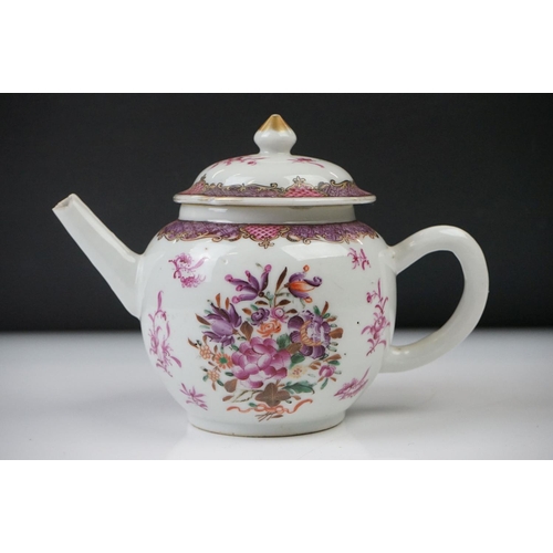 16 - 18th century Chinese Porcelain Famille Rose Teapot decorated with floral sprays, 14cm high