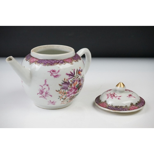 16 - 18th century Chinese Porcelain Famille Rose Teapot decorated with floral sprays, 14cm high