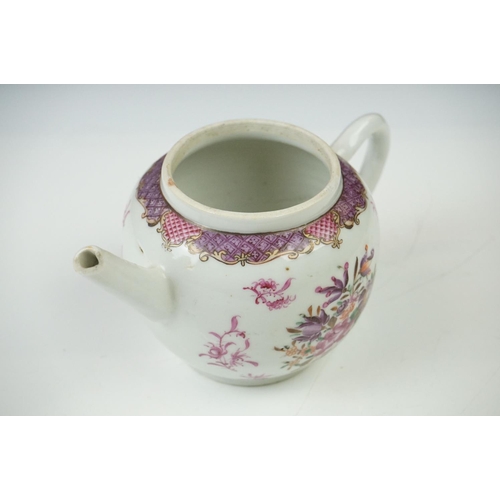 16 - 18th century Chinese Porcelain Famille Rose Teapot decorated with floral sprays, 14cm high