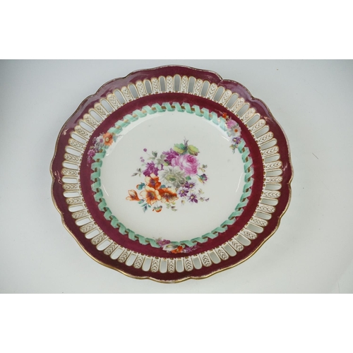 17 - Seven Meissen reticulated Plates decorated with sprays of flowers within a ribbon border and pierced... 
