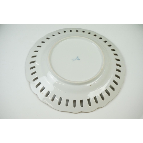 17 - Seven Meissen reticulated Plates decorated with sprays of flowers within a ribbon border and pierced... 