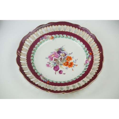 17 - Seven Meissen reticulated Plates decorated with sprays of flowers within a ribbon border and pierced... 