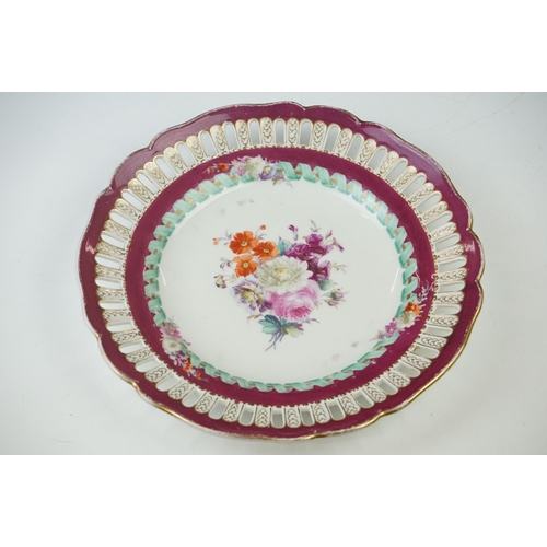 17 - Seven Meissen reticulated Plates decorated with sprays of flowers within a ribbon border and pierced... 