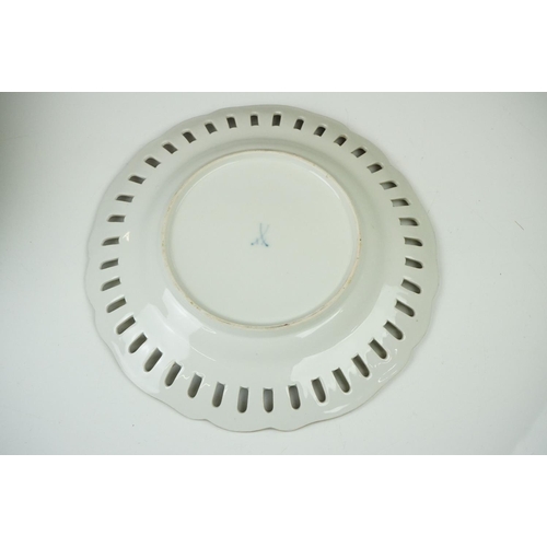 17 - Seven Meissen reticulated Plates decorated with sprays of flowers within a ribbon border and pierced... 