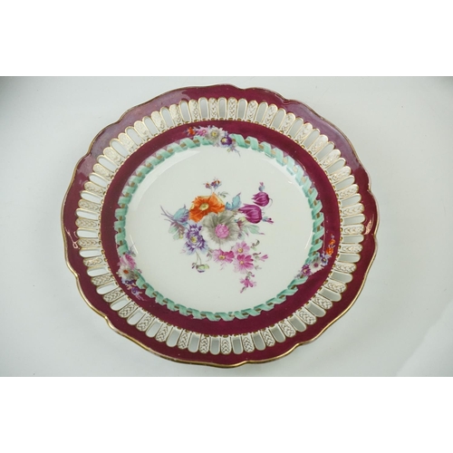 17 - Seven Meissen reticulated Plates decorated with sprays of flowers within a ribbon border and pierced... 