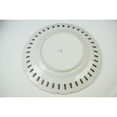 17 - Seven Meissen reticulated Plates decorated with sprays of flowers within a ribbon border and pierced... 