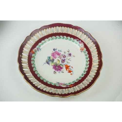 17 - Seven Meissen reticulated Plates decorated with sprays of flowers within a ribbon border and pierced... 